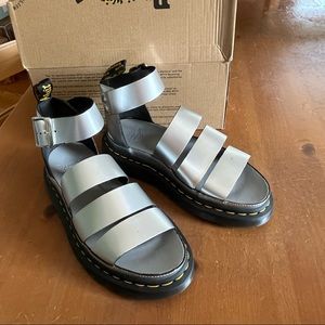 NEW Dr. Martens Clarissa II Silver Metallic Calf Sandals US 7 EU 38 Air Wair